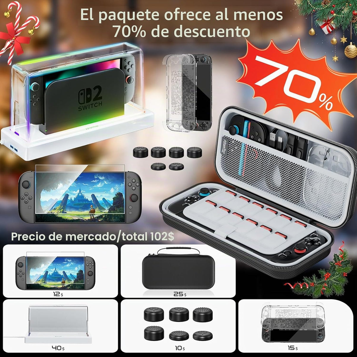 HEYSTOP Paquete de accesorios para Switch 2, set 10 en 1 para adolescentes