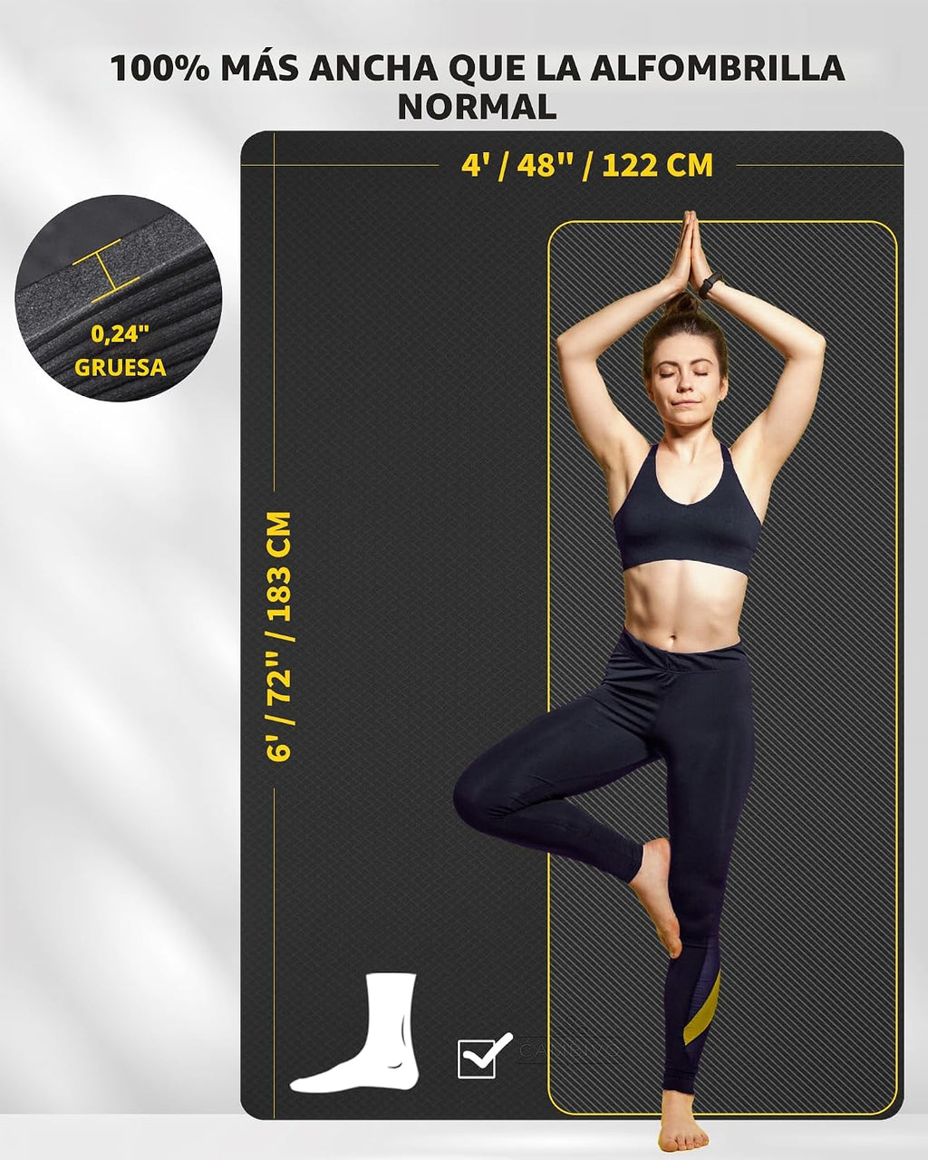 CAMBIVO Esterilla de Yoga Grande (6' x 4'), Alfombrilla de Entrenamiento Extra Ancha para Hombres y Mujeres, Esterilla de Yoga Gruesa de 1/3 y 1/4 Pulgadas, Alfombrillas de Ejercicio para