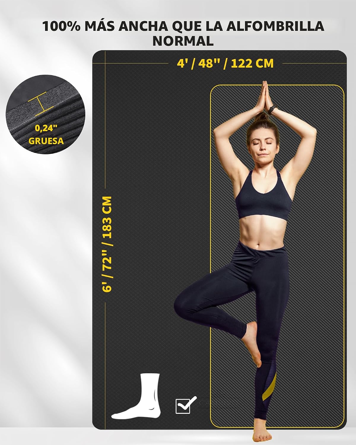 CAMBIVO Esterilla de Yoga Grande (6' x 4'), Alfombrilla de Entrenamiento Extra Ancha para Hombres y Mujeres, Esterilla de Yoga Gruesa de 1/3 y 1/4 Pulgadas, Alfombrillas de Ejercicio para