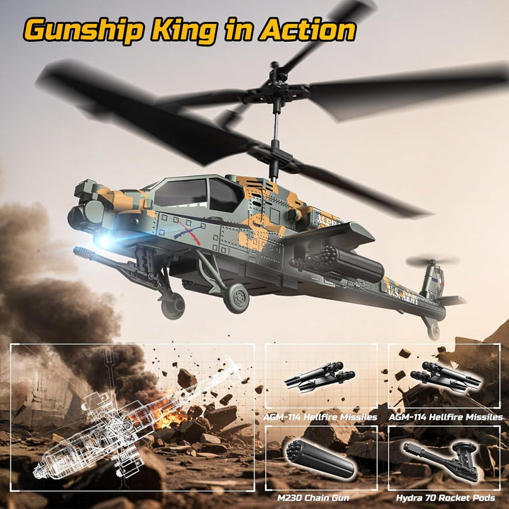 DEERC Helicóptero RC Apache para niños de 8-12 años, helicóptero de...