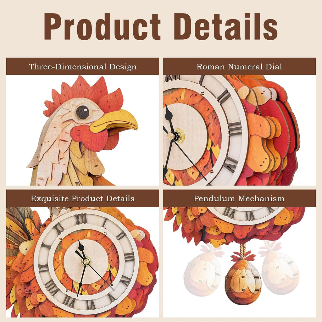 KAAYEE Rompecabezas 3D para adultos, reloj de pollo, rompecabezas de madera para gallina