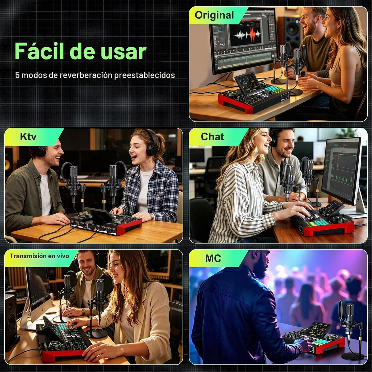 TENLAMP Paquete de mezclador de audio G10 Creator con micrófonos duales