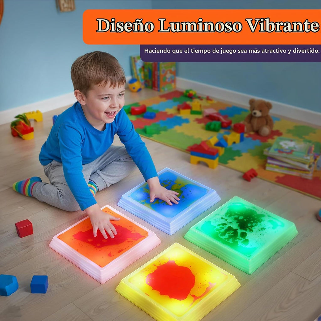 Special Supplies - Piedras LED de gel líquido para niños, bloques de equilibrio cuadrados iluminados, promueven la coordinación, el equilibrio, la fuerza para los niños, goma antideslizante duradera, juego seguro en interiores y exteriores, paquete de 4