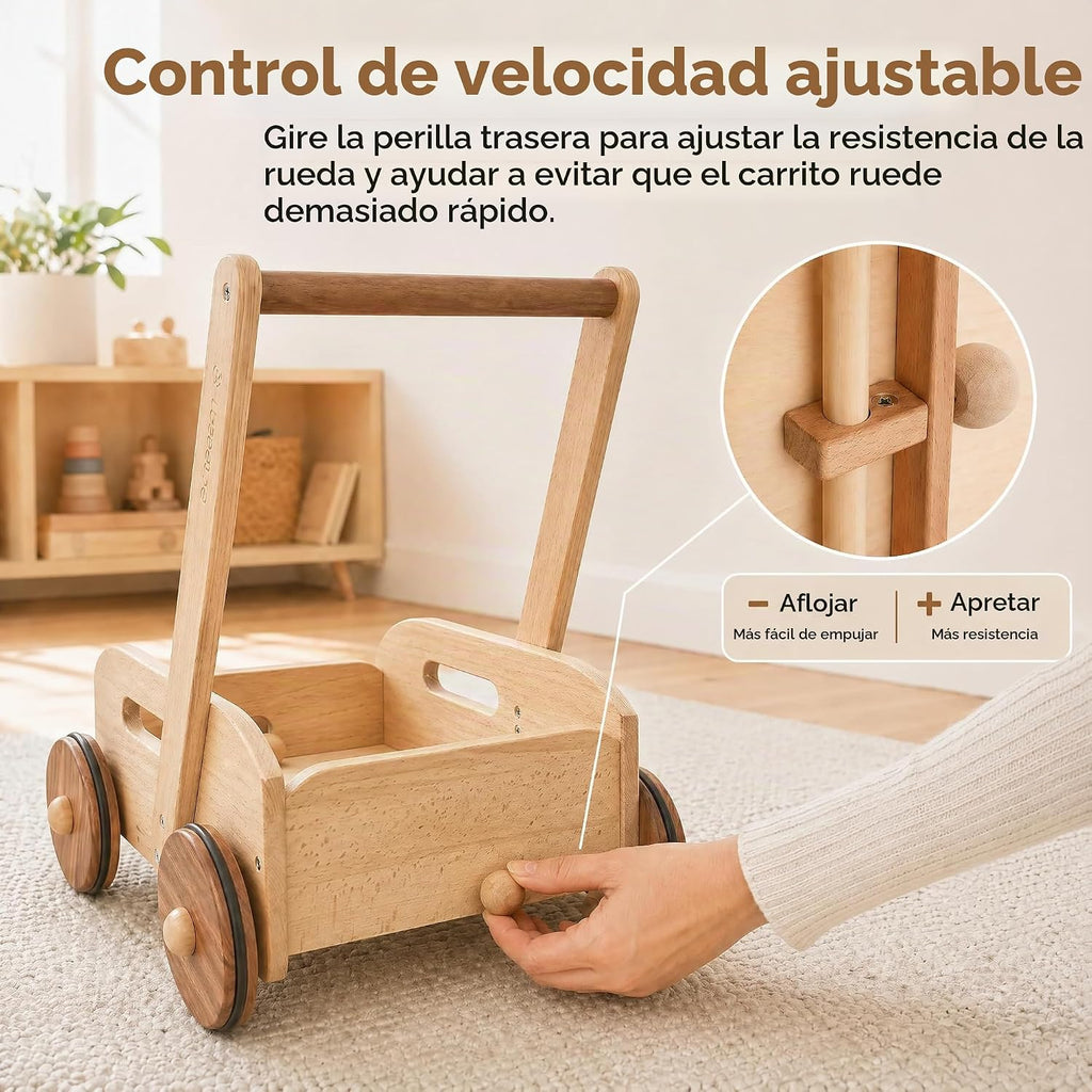 Woodtoe Andador de madera para bebés, caminante de empuje para bebés de velocidad ajustable, juguetes Montessori para bebés que aprenden a caminar, juguetes educativos para caminar, regalo para niños
