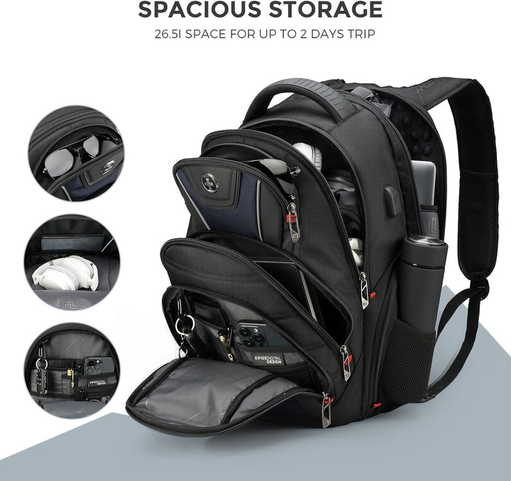 Mochila de diseño Swissdigital Circuit para hombres, Negro\/Azul, G...