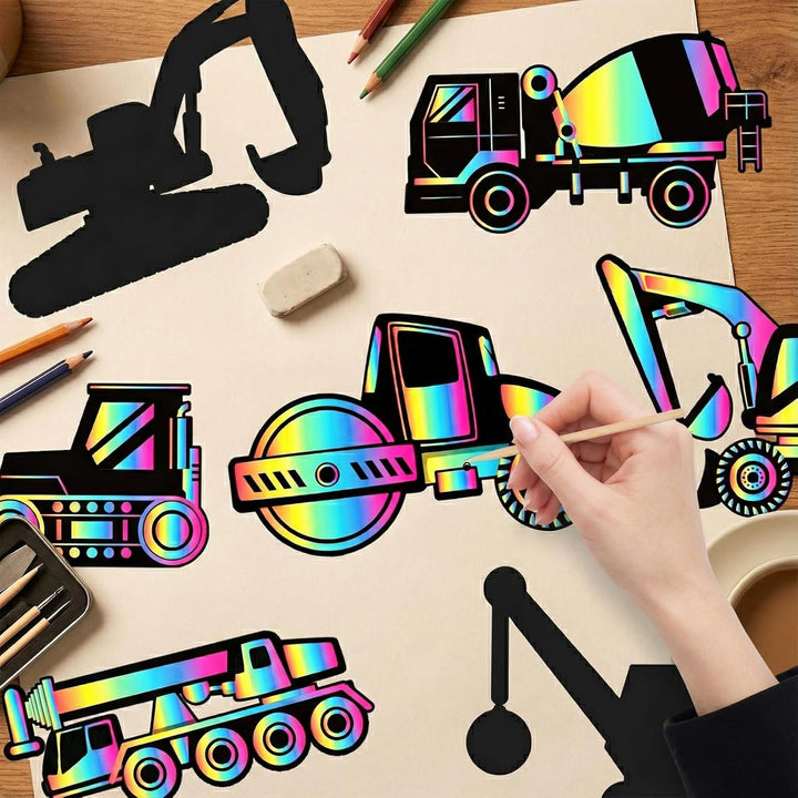 LUUFILx 80 Pcs Construction Scratch Cards Colorful Rainbow