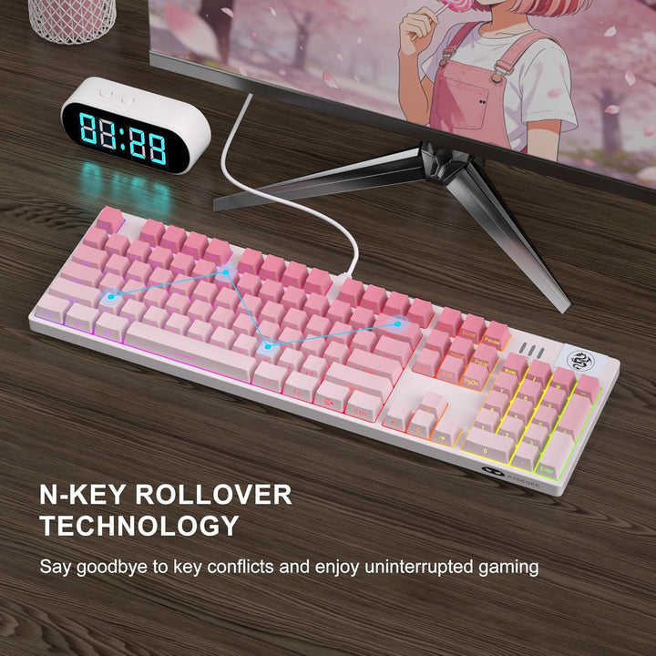 MageGee MK-Storm - Teclado mecánico para juegos, 104 teclas con cab...