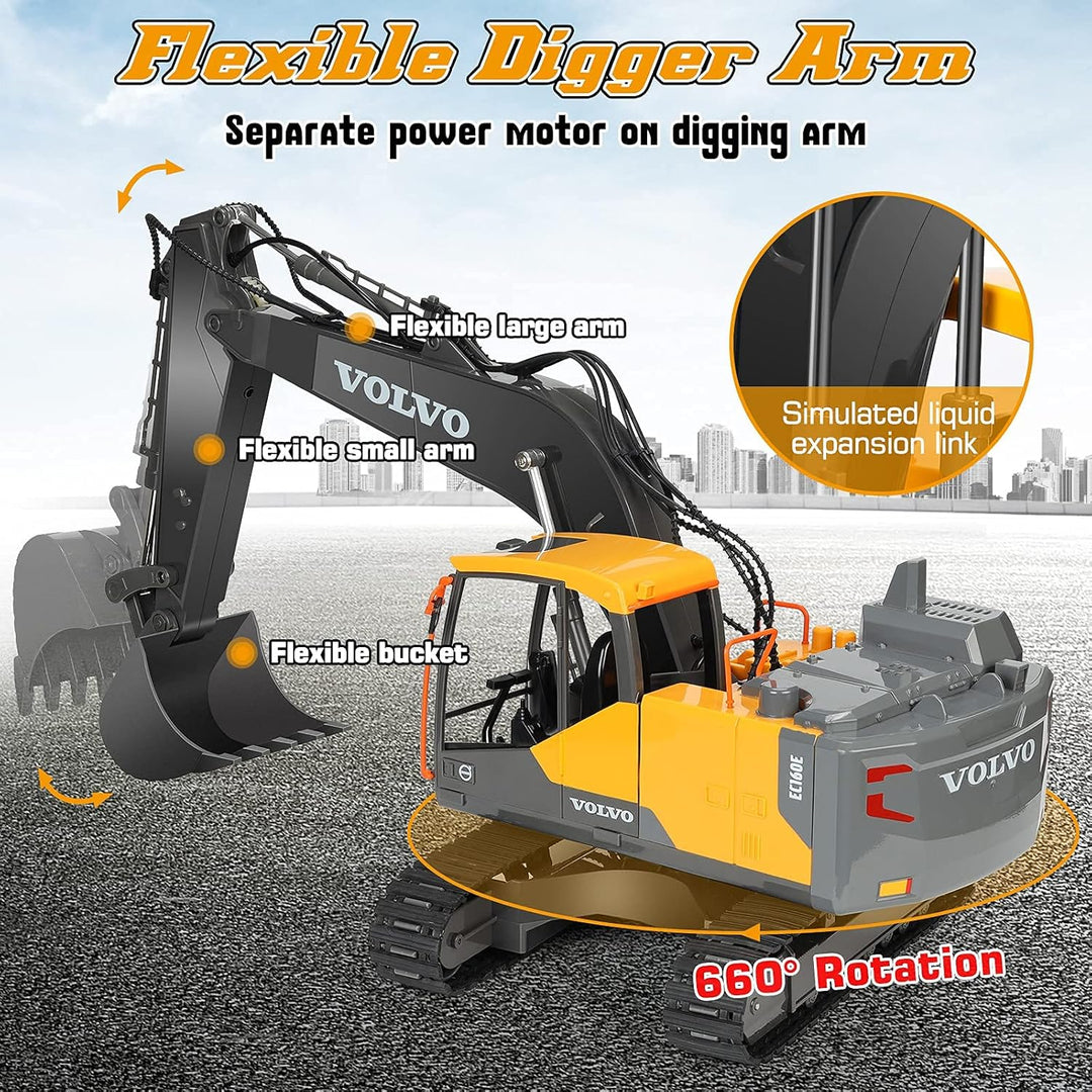 DOUBLE E Volvo Excavadora RC de 17 canales 3 en 1, juguetes de cons...