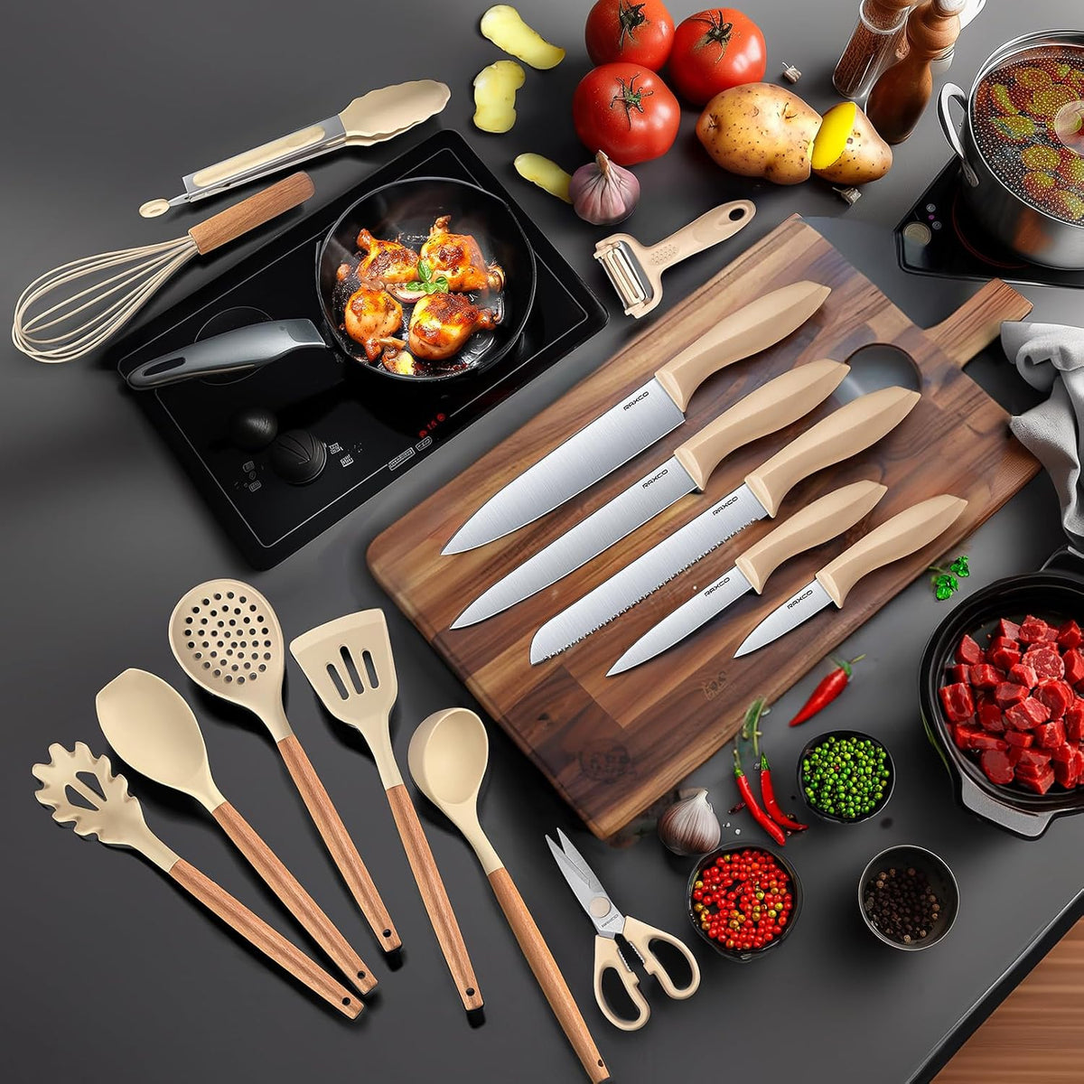 Juego de utensilios de cocina, 18 piezas de utensilios de cocina y