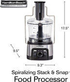 Hamilton Beach Professional Stack & Snap - Procesador de alimentos y espiralizador de verduras para rebanar, triturar y amasar, canal de alimentación extragrande de 3 pulgadas que cabe verduras