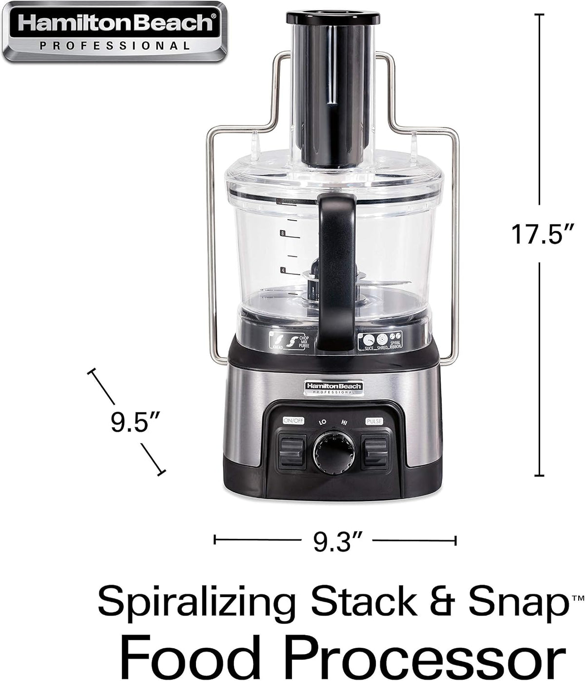 Hamilton Beach Professional Stack & Snap - Procesador de alimentos y espiralizador de verduras para rebanar, triturar y amasar, canal de alimentación extragrande de 3 pulgadas que cabe verduras
