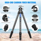 LEOFOTO Trípode de viaje de fibra de carbono de 71 pulgadas para cámara, trípode compacto y ligero con cabeza de bola panorámica de 360°, placa QR, columna central extraíble, carga de hasta 33 libras