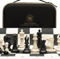 Juego de ajedrez para torneo A&A / Tablero de ajedrez plegable de silicona de 20'x20' / Piezas clásicas Staunton de plástico con peso cuádruple de 3.75'' de altura del rey / Bolsa de almacenamiento