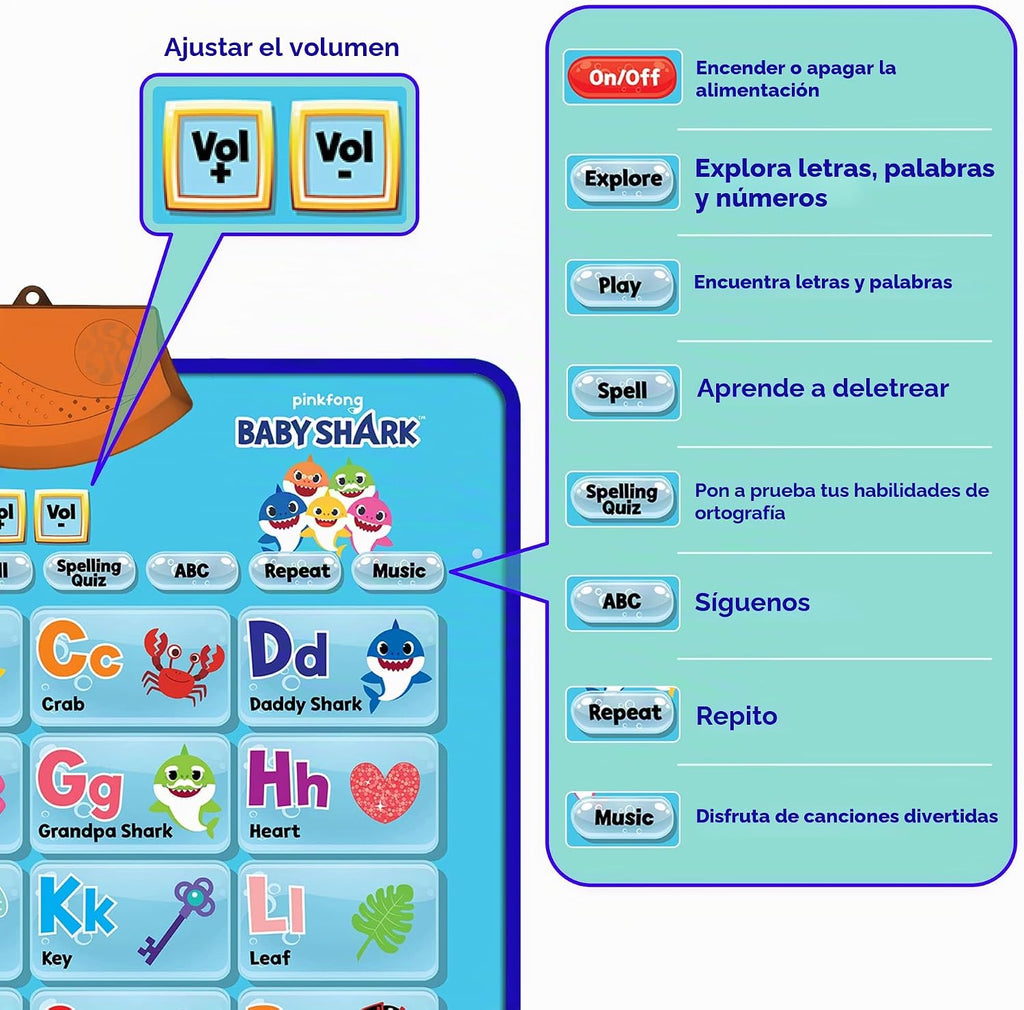 Just Smarty - Tabla interactiva de pared del alfabeto, ABC y 123, Baby