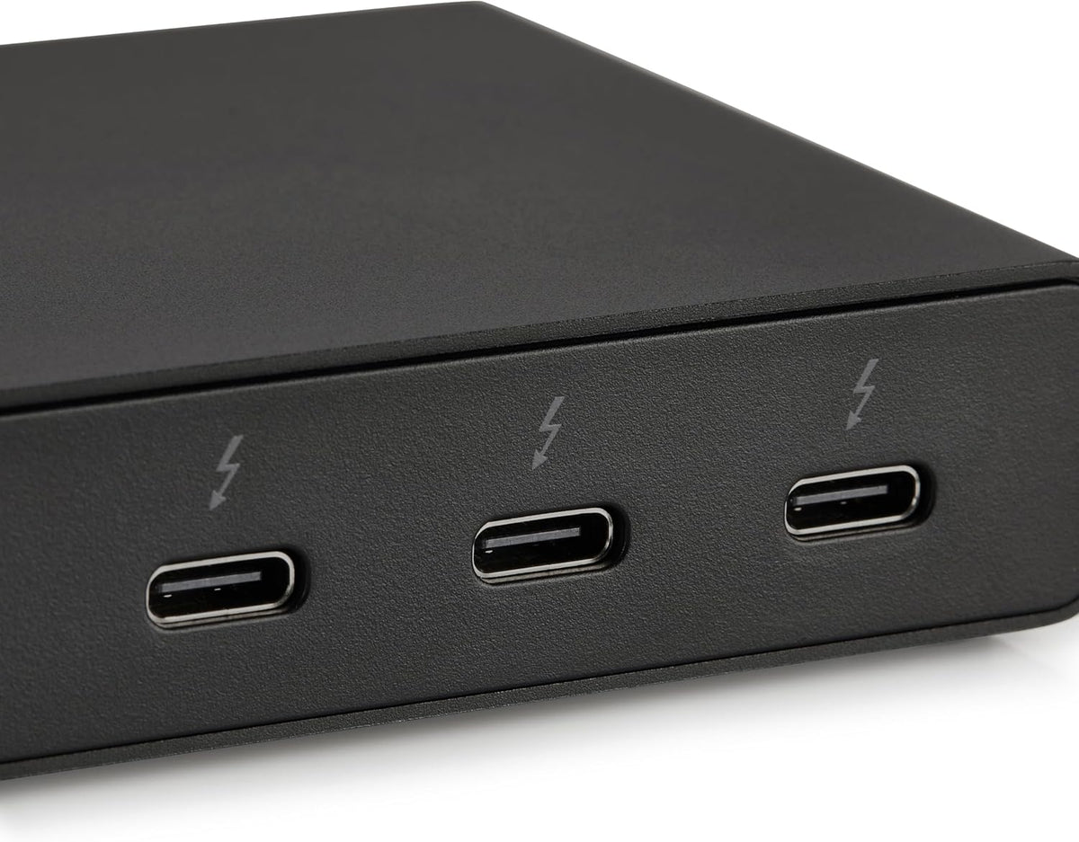 Amazon Basics Estación de acoplamiento Thunderbolt 4, soporte de pantalla dual 4K a 60Hz, entrega de energía de 85 W, 3 veces TBT4 descendente, 1 USB A 3.1, compatible con Mac/Windows, negro