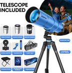 Telescopio para niños y adultos, 3.543 in de apertura, 21.654 in, telescopio astronómico profesional para adultos de alta potencia, telescopios de viaje portátiles para principiantes con trípode y adaptador, bolsa, taburete plegable