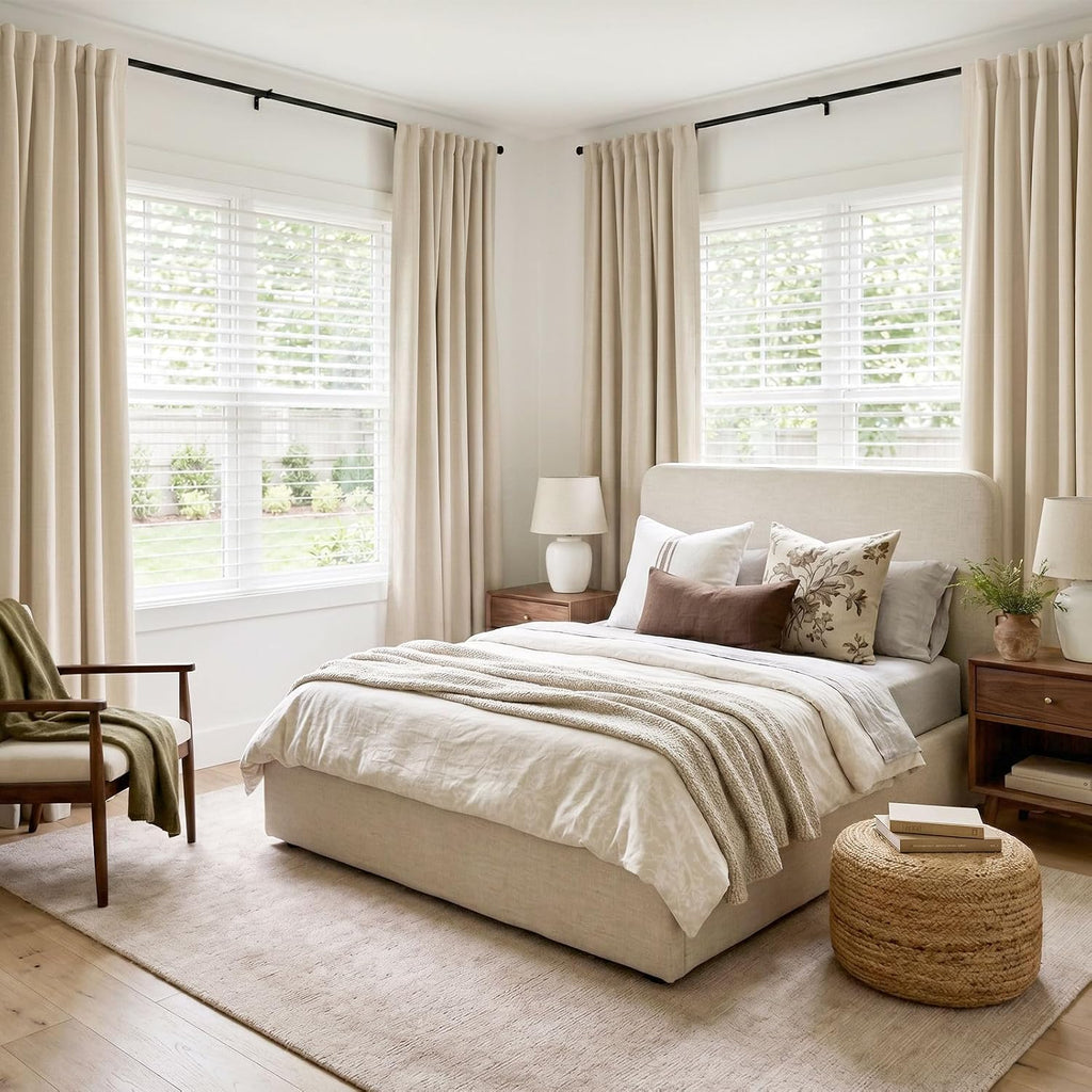 INOVADAY Cortinas 100% opacas de 84 pulgadas de largo, juego de 2 paneles de lino con pestaña trasera y bolsillo para barra, cortinas opacas para dormitorio, cortinas de ventana con aislamiento