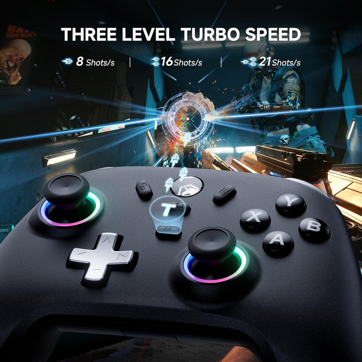 ECHTPower PC Gaming Controller–Wireless para PC con Hall-Effect Joysticks, 1000Hz Polling Rate, No Drift, Turbo & Vibration, compatible con Windows/interruptor/iOS/Android/Steam –Place & Charge Dock