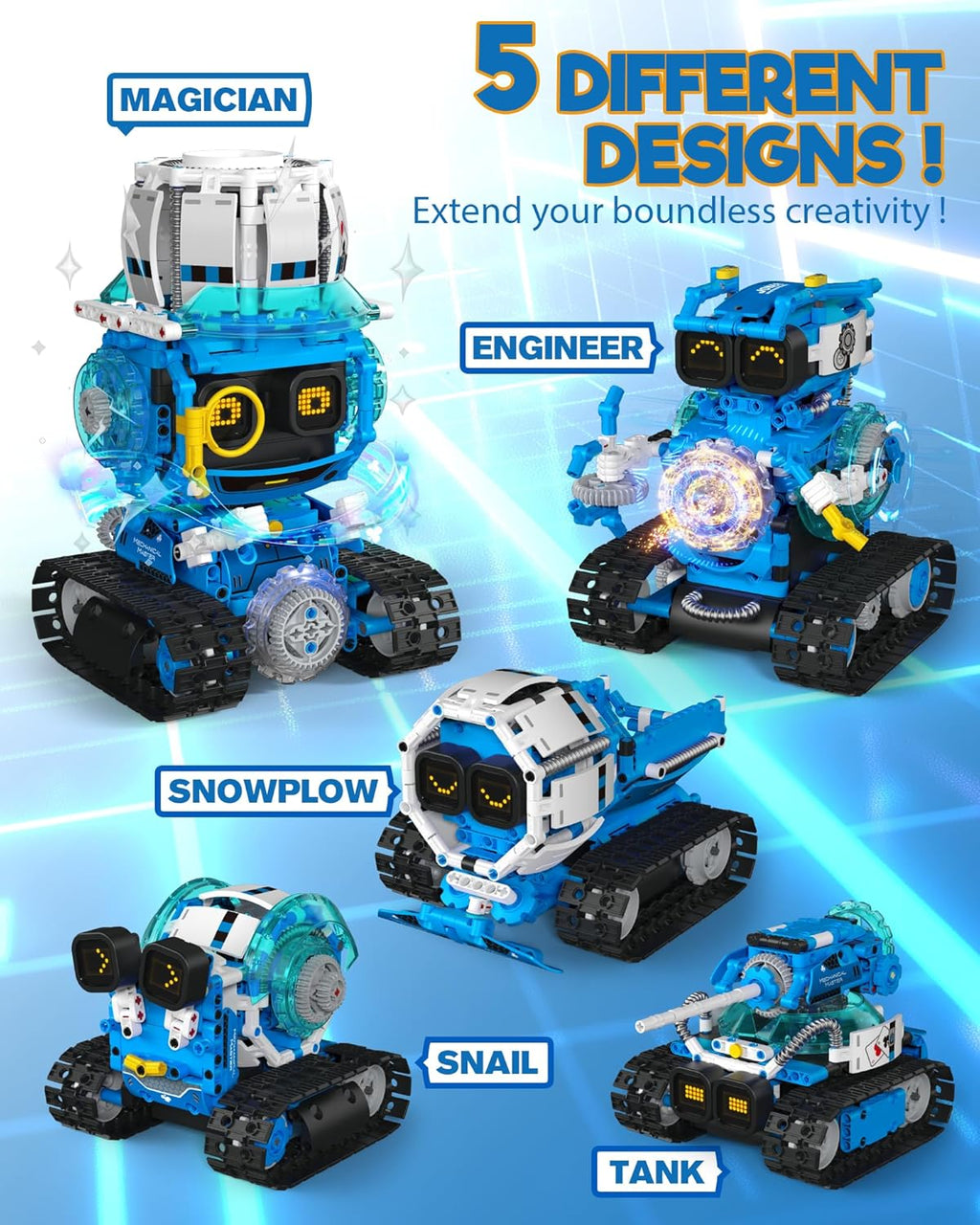 Opmind 5-en-1 STEM RC Robot Building kit, 494Pcs App Coding, Boys Age 8-13