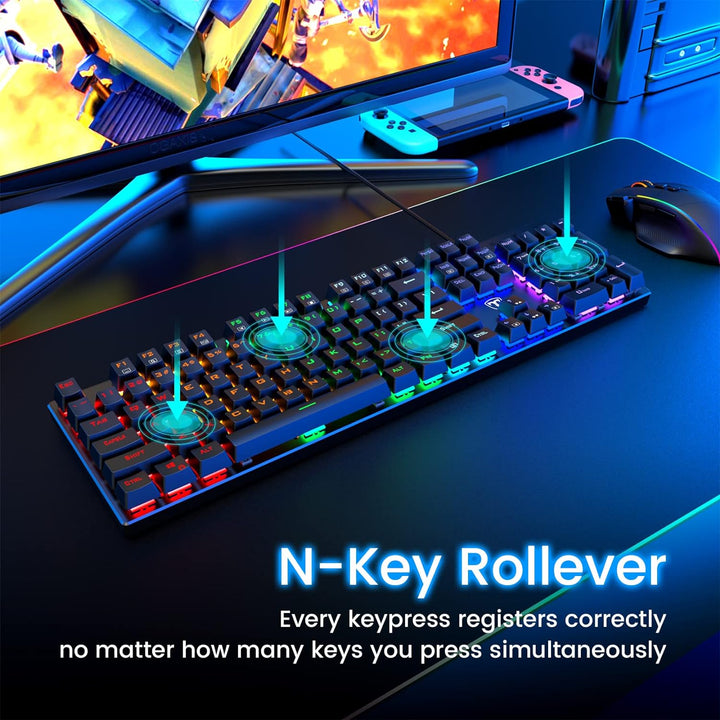 RisoPhy - Teclado mecánico para juegos, RGB 104 teclas, teclado USB...