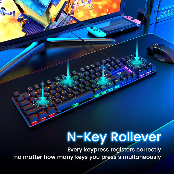 RisoPhy - Teclado mecánico para juegos, RGB 104 teclas, teclado USB...