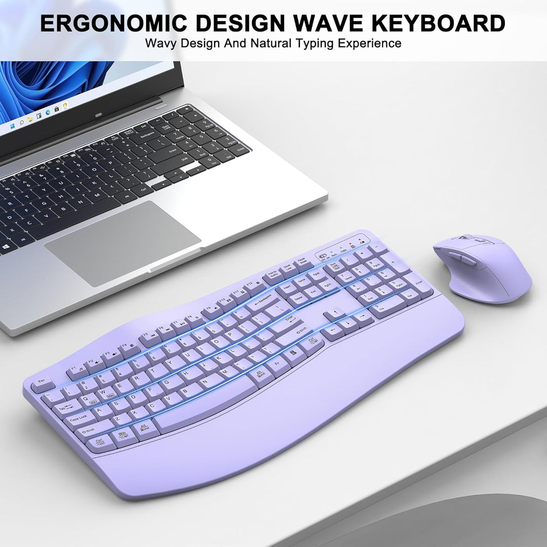 Combo de teclado y mouse inalámbricos, teclas onduladas de tamaño c...