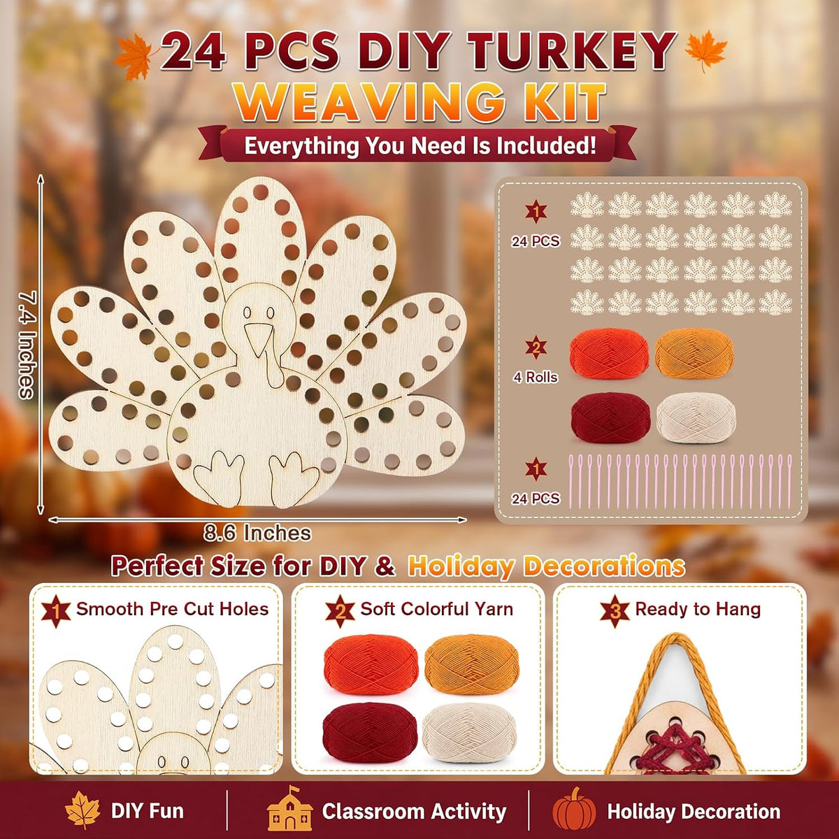 Kathfly Paquete de 24 piezas de 4 pulgadas de madera de pavo para