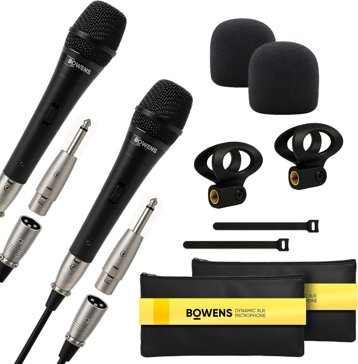 Bowens Paquete de 2 micrófonos dinámicos: micrófonos XLR de mano co...