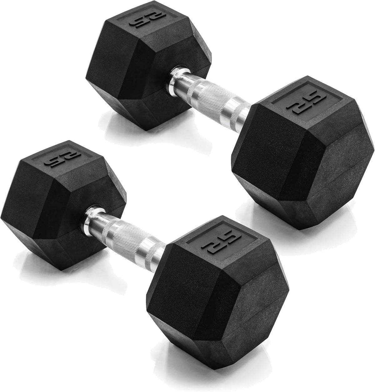 CAP Mancuernas con revestimiento de goma, pesas libres para entrenamiento de fuerza en el gimnasio en casa, mancuernas hexagonales antideslizantes con asas negras, cromadas y de agarre cómodo, pares y