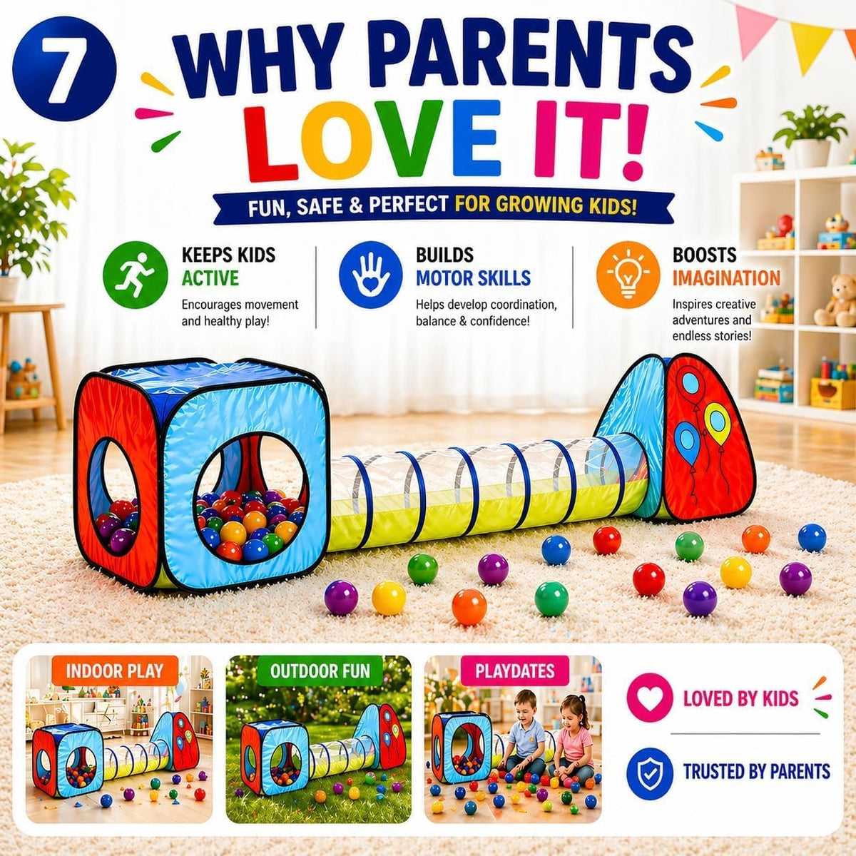 Kiddey - Juego de túnel y alberca de pelotas | Tiendas de campaña emergentes de 3 piezas para niños, bebés y niños pequeños, niños y niñas | Juego de regalo para interiores y exteriores | Albercas de