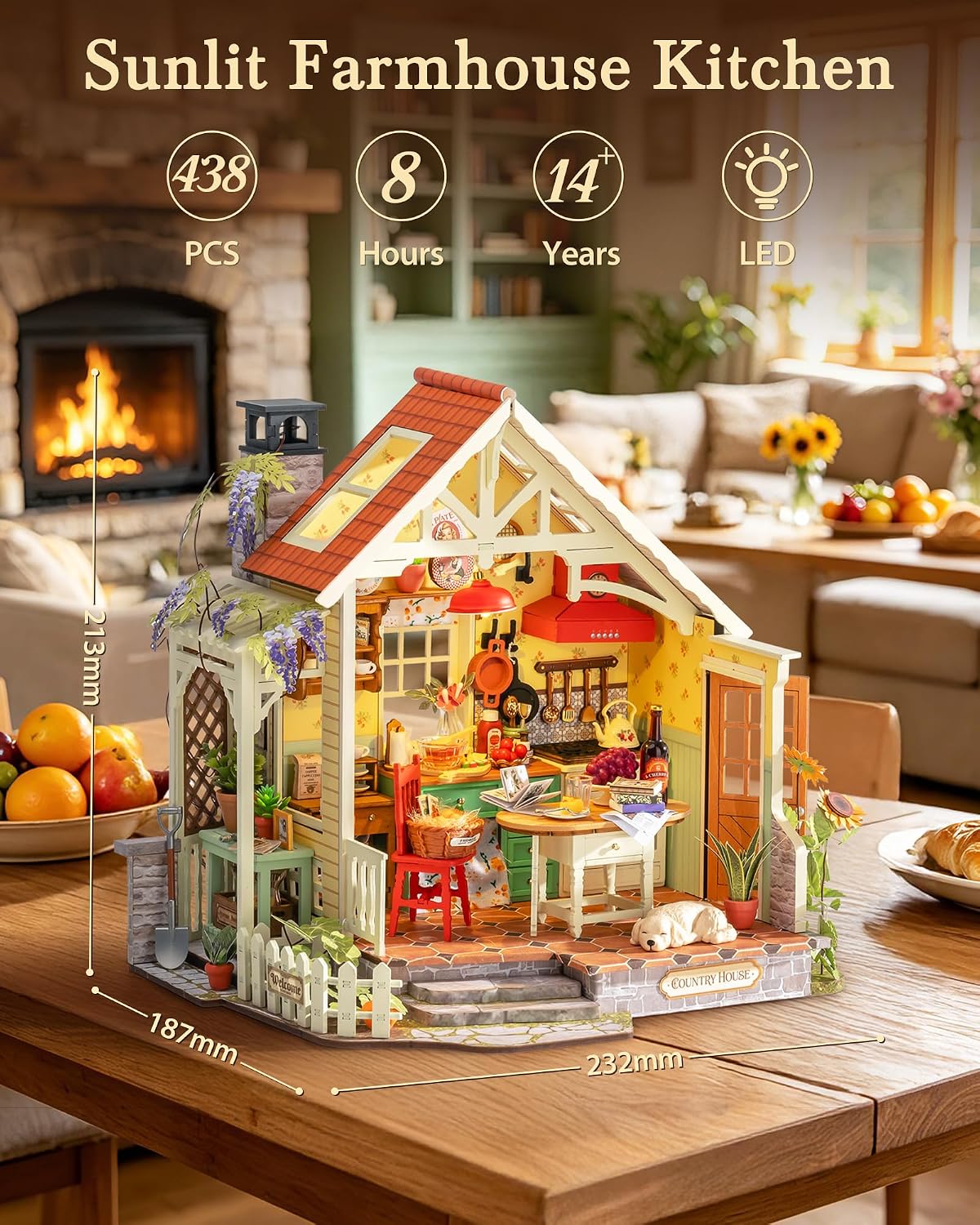 Rolife Kits de casa en miniatura de bricolaje: cocina de granja iluminada