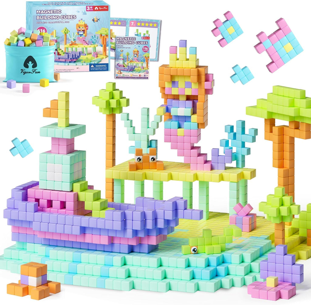 Juego de 65 bloques magnéticos, bloques de construcción magnéticos de 1 pulgada, color, Brillante