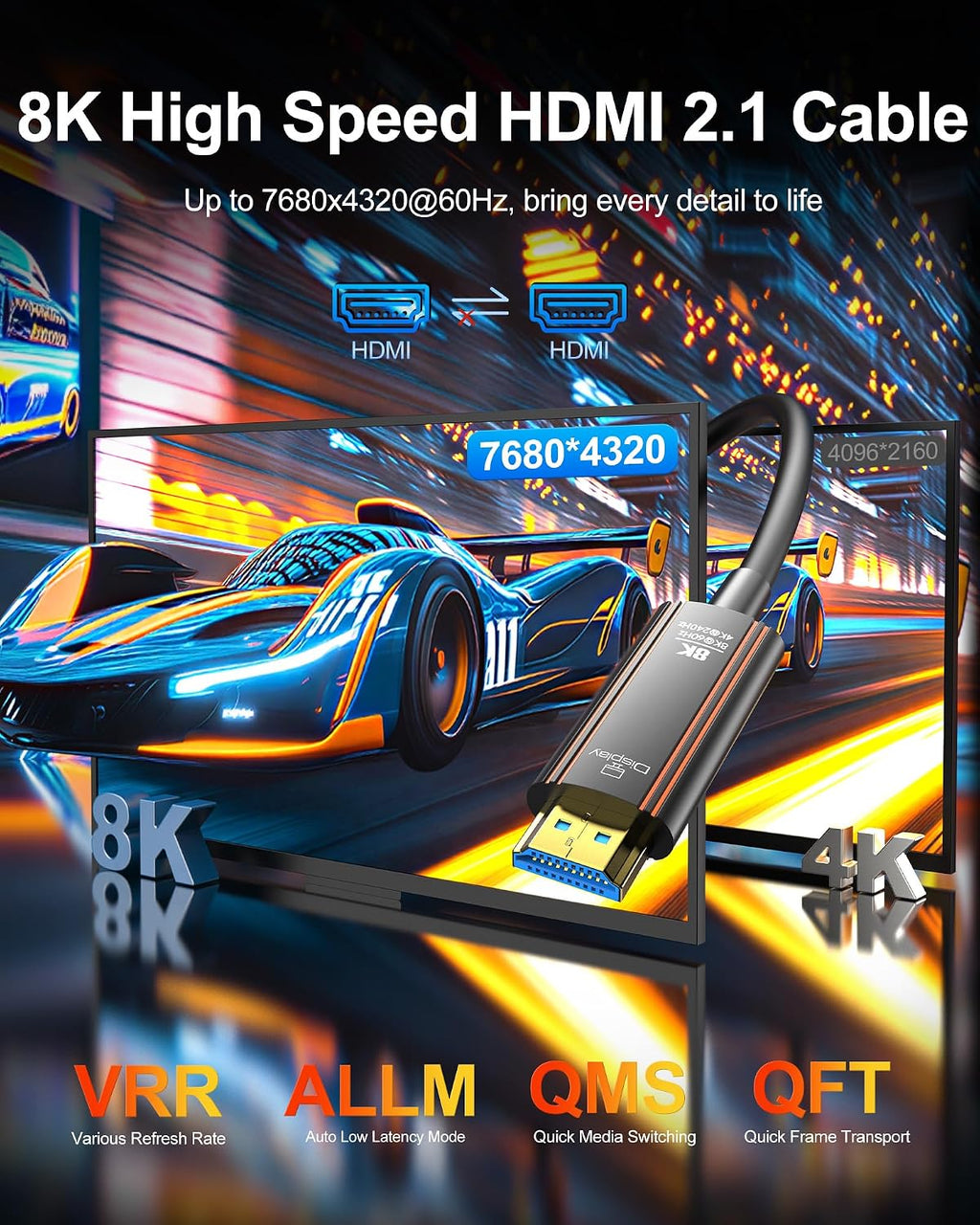 Cable HDMI de fibra óptica de 50 pies, 8K largo HDMI 2.1 cable 48Gbps ultra alta velocidad compatible 8K @60Hz 4K @240Hz dinámico HDR/eARC/HDCP 2.2 y 2.3/3D compatible con PS5 PS4 Xbox HDTV