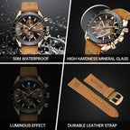 BENYAR Relojes para hombre, reloj de pulsera analógico con movimiento de cuarzo, correa de cuero/acero inoxidable/silicona, reloj de vestir casual para deportes de negocios, resistente al agua