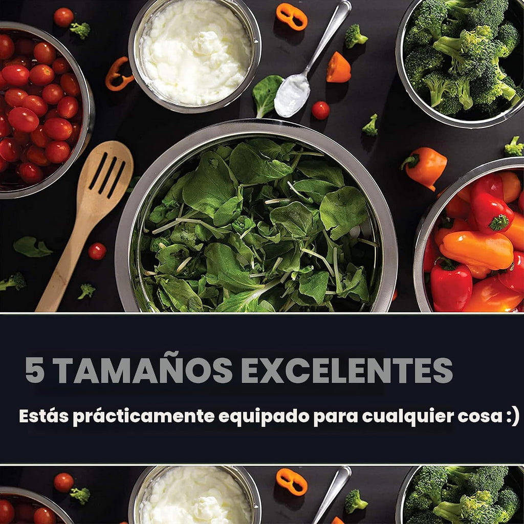 Juego de cuencos de acero inoxidable, 5 piezas para preparación de