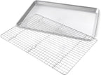 Utensilio para horno lámina cuadrante USA Pan, lámina para hornear y juego de rejilla para enfriamiento antiadherente, metálico , juego rejilla/media bandeja, Metal