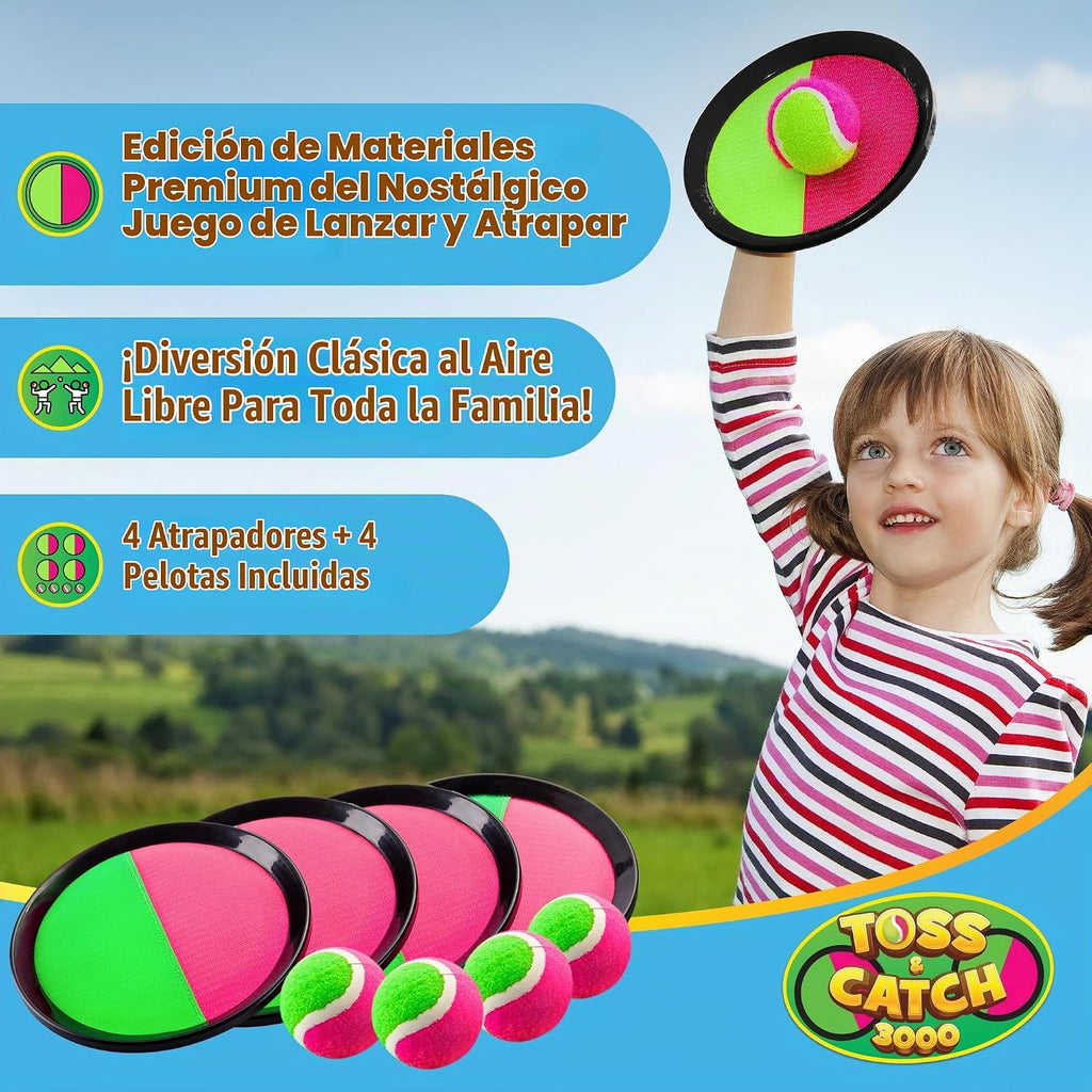 YoYa Toys Juego de juguetes de pelota para lanzar y atrapar, 4 paletas y 4 bolas adhesivas, divertidos juegos al aire libre para niños, actividades al aire libre para patio trasero, playa, parque, campamento, regalo para niños y niñas de 4, 5, 6, 7, 8, 9
