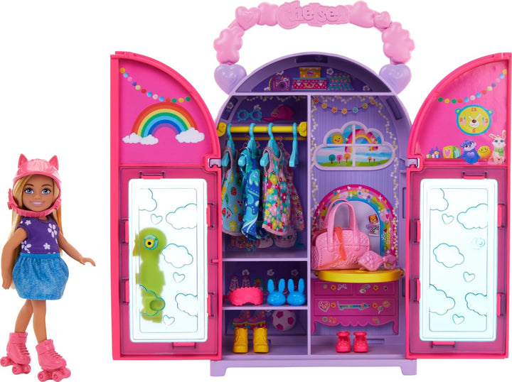 Muñeca Barbie Chelsea y juego de juguetes con armario con 15 piezas...