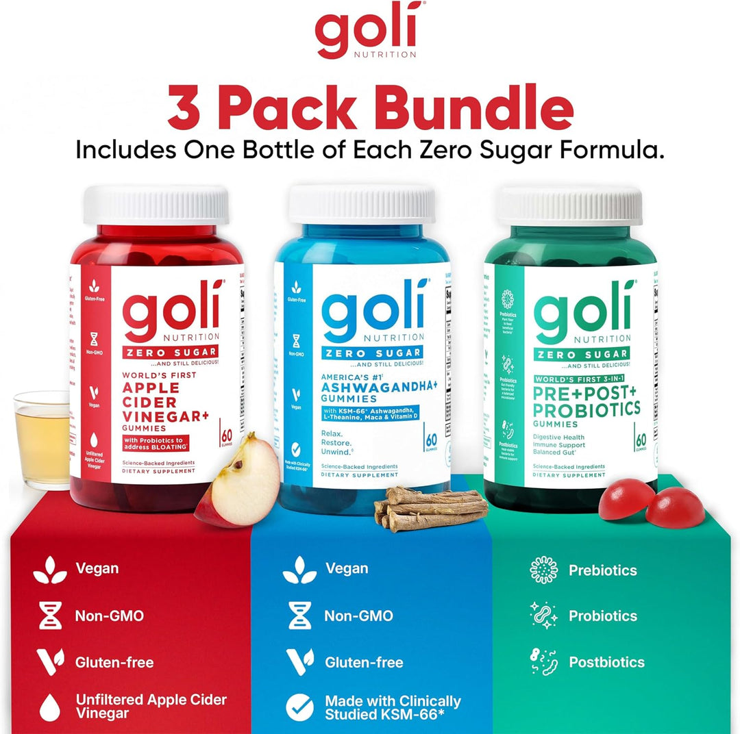 Goli Zero Sugar Trio - El Primer 3-en-1 Pre, Post, Probiótico del M...
