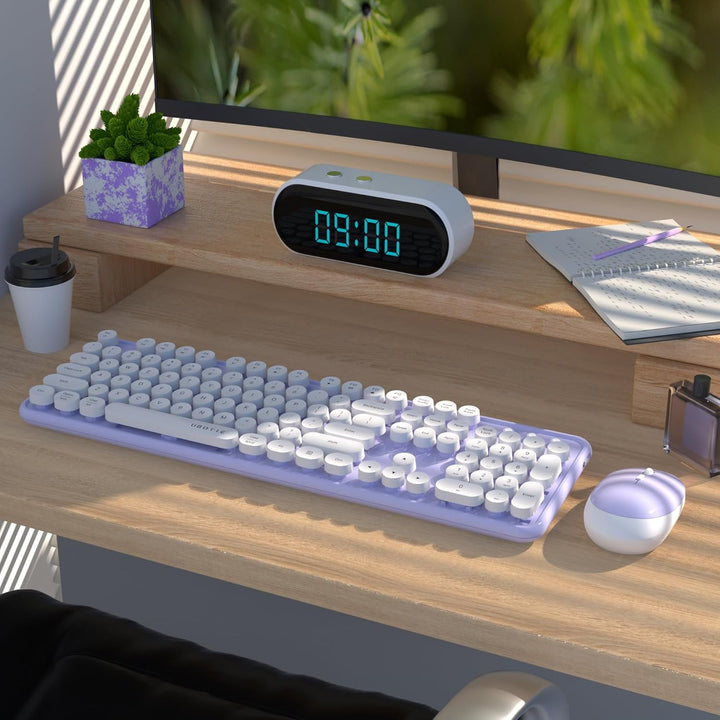 UBOTIE Teclado inalámbrico colorido para computadora y mouse óptico...