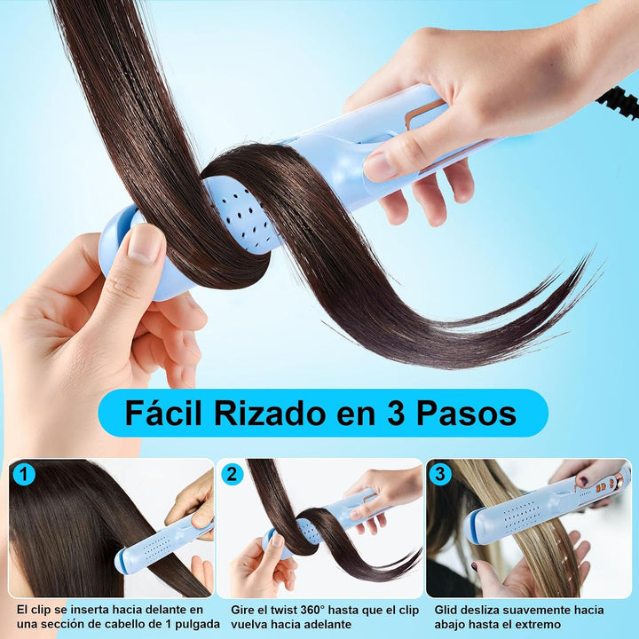 Plancha de pelo 2 en 1 y rizador de pelo con función de flujo de ai...