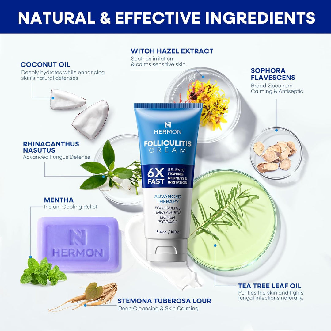 HERMON Kit de crema de tratamiento de foliculitis y jabón antifúngi...