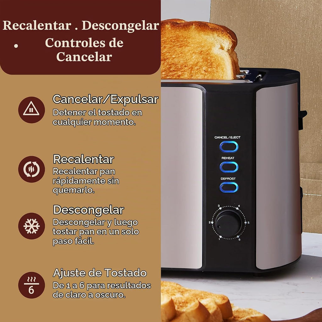 Elite Gourmet Tostadora de ranura larga de 4 rebanadas, ranuras extra