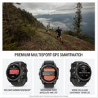 Garmin Fenix 8 Pro 2.008 in, tecnología inReach, pantalla AMOLED, reloj inteligente GPS multideportivo, zafiro, gris carbón DLC titanio con banda de silicona negro/gris guijarro gris rastreador de