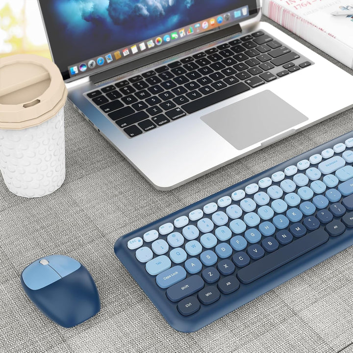 Combo de teclado y mouse inalámbricos HotFox, teclado retro de tama...