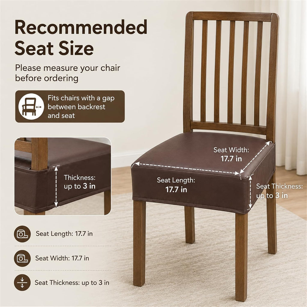 Fundas impermeables para asientos de sillas de comedor, juego de 4, fundas de asiento de cuero PU para sillas de comedor, fundas de asiento extraíbles lavables para sillas, fundas protectoras