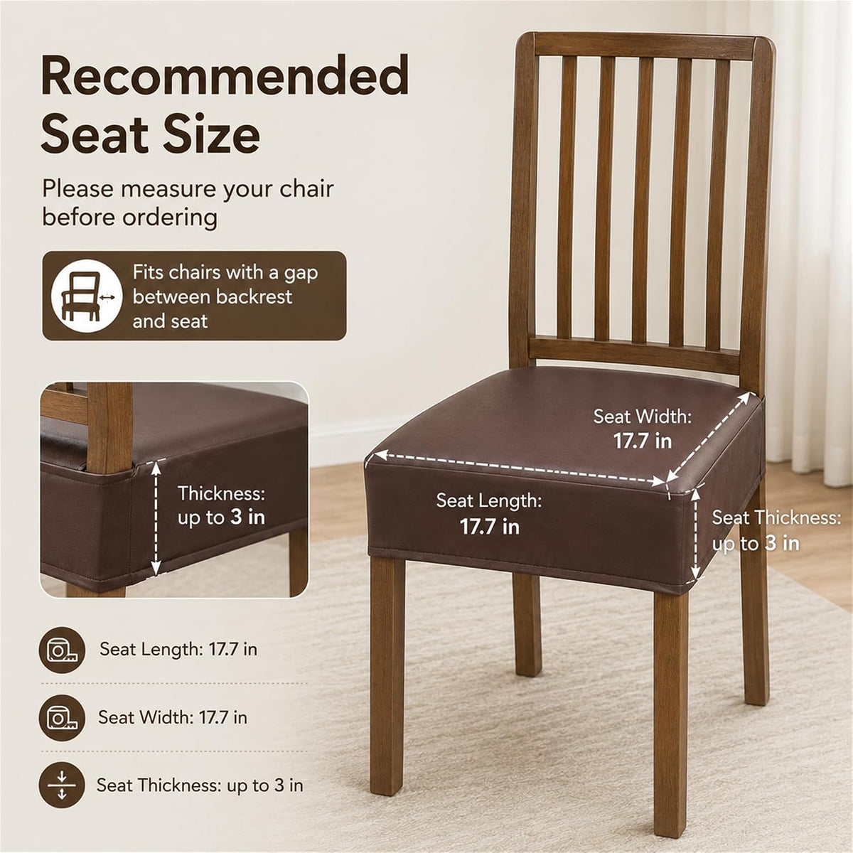 Fundas impermeables para asientos de sillas de comedor, juego de 4, fundas de asiento de cuero PU para sillas de comedor, fundas de asiento extraíbles lavables para sillas, fundas protectoras