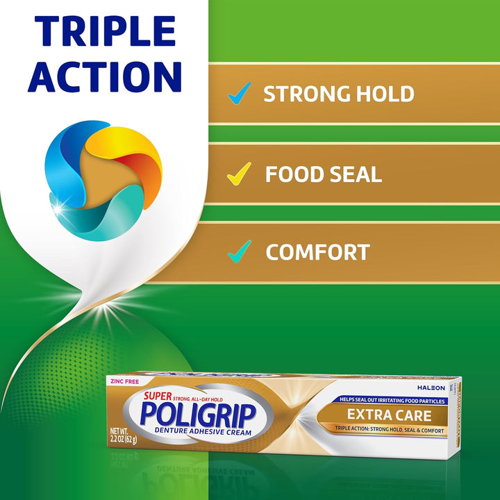 Super Poligrip Extra Care - Crema adhesiva para dentaduras postizas...