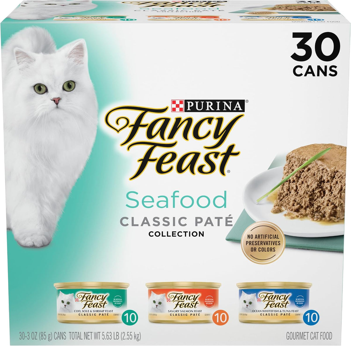 Purina Fancy Feast Seafood Classic Paté Paquete variado, latas de 3 onzas
