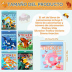 6 PCS Libros de Calcomanías para Pintar por Números para Niños y Niñas de 4-8 Años Animales del Océano Vehículos Postres Sirenas Insectos Calcomanías Artículos para Fiestas Carretera Avión Libro de